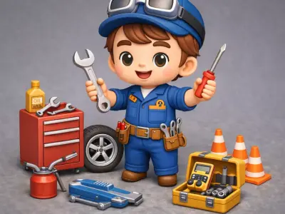 Cute Chibi Garage Mechanic Kid with Tools - 3D Character Low-poly 3D model