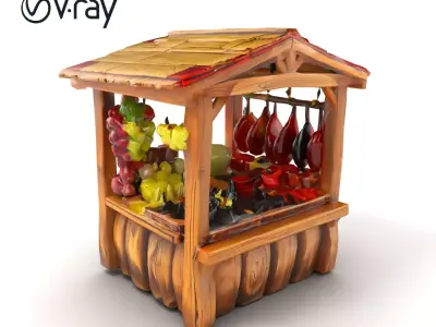 Rustic Village Market Booth Model Pack Low-poly 3D model