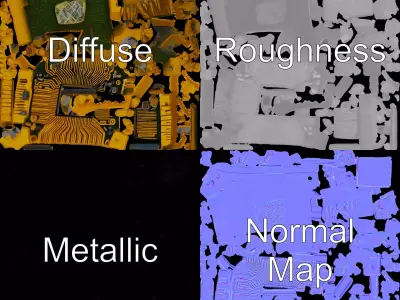 Golden Circuit Chip model pack Low-poly 3D model