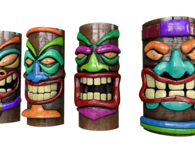 Tiki Face Pack   Low-poly 3D model