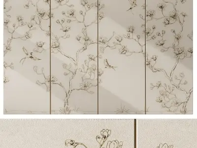 Fabric Japandi Wall Panels Low-poly 3D model