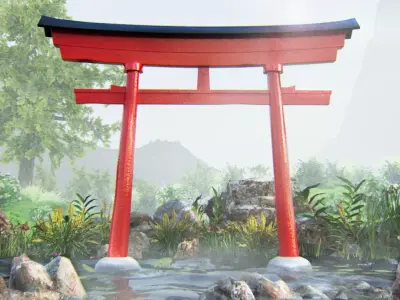 Simple Japanese Torii Free low-poly 3D model