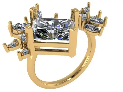 flower shape open concept with elongated radiant luxury ring  3D print model