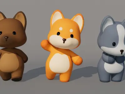 Rigged Cartoon Wolf Low-poly 3D model