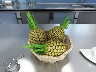 Pineapples in Wicker Basket 10 3D model