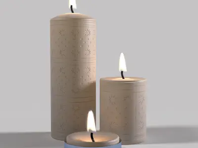 Candles three with candle in middle 3D model