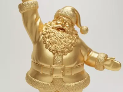 Cheering gold Santa Claus sculpture with raised arm 3D print model