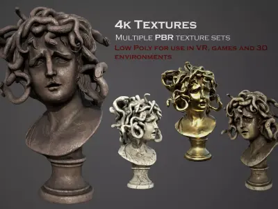 Bust of Medusa Low-poly 3D model