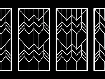 Decorative gold plaster partition screen with geometric pattern 3D model 4