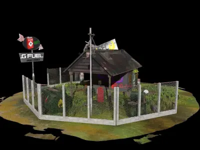 Abandoned Petrol Station Low-poly 3D model