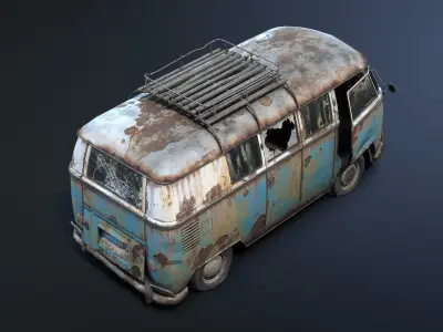 Volkswagen T1 Rusty  Low-poly 3D model