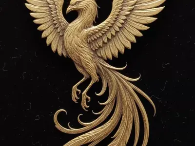 Pendant Golden Phoenix Bird Pendant Necklace Gold Pendant 3D print model