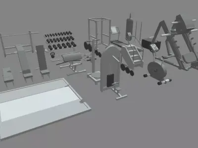Low Poly Gym set of equipment Low-poly 3D model