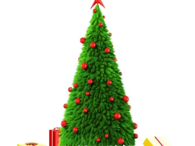 Decorative fur tree with toys and gifts 3D model