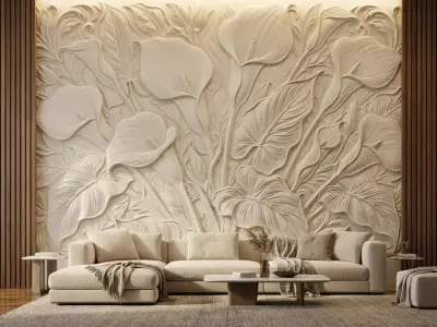  Modern Floral Relief Panel Wall Decor Set STL Mural CNC 313 3D model