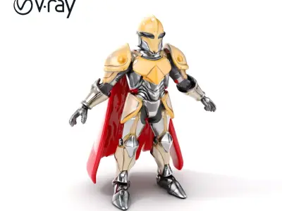 Golden Armored Knight with Red Cape D Model Low-poly 3D model