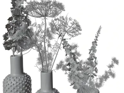 Glass vases with flowers HG2 3D model