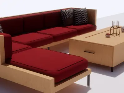 modern sofa and table - wood table and wood sofa Free 3D model