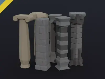 Cartoon fantasy column Polygonal Style Low-poly 3D model