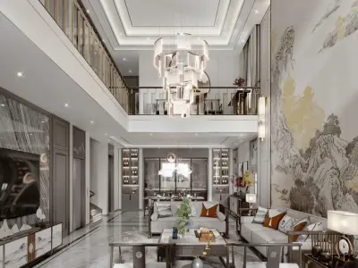 Chinese style villa interior design scene 01 3D model 3D model