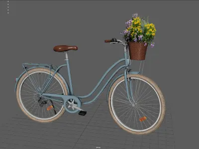 Bike with basket of flowers Low-poly 3D model