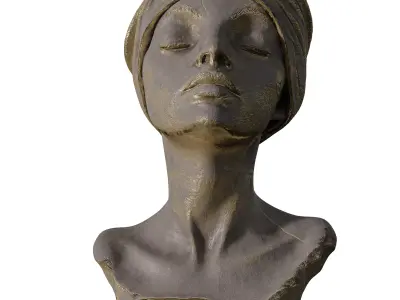  Old Ancient Stone Gold Sculpture   Woman Bust 3D Model Low-poly 3D model