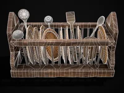 Medieval Small Dishes Rack Low-poly 3D model