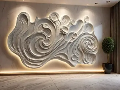 3D Wall Panel mural decor set relief stl 05  3D model