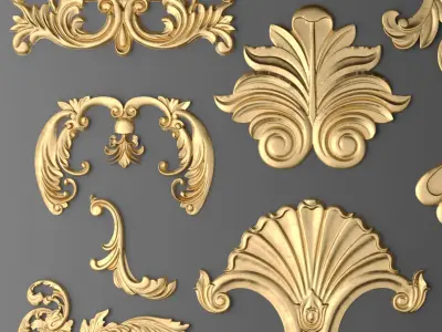 luxury 3 decorative golden ornaments 3D model