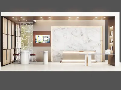 Exhibition-kiosk exhibition booth with walls and marble floors Low-poly 3D model