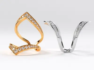 fashionable double gold ring with diamonds 3D print model