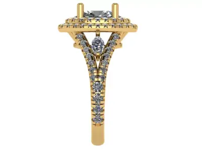 Double Halo Oval Ring with Marquise stone between shanks 3D print model