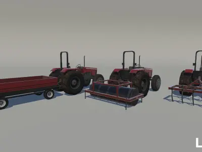 Tractor with accessories  Low-poly 3D model