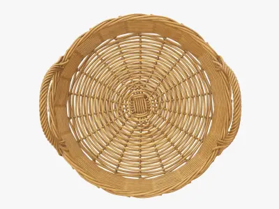 Wicker basket round with handle medium brown 3D model
