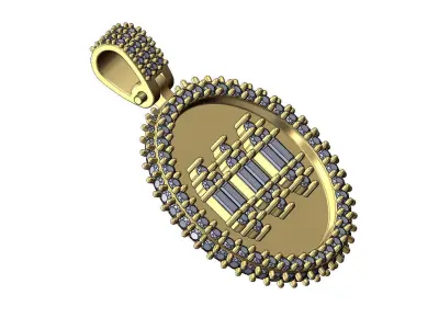 Baguette diamond clusters iced pendant with bail 3D print model