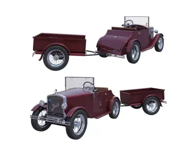 Children retro pedal car red 3D model