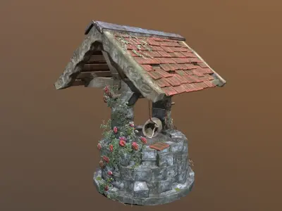 Ruined old Draw-well Low-poly 3D model
