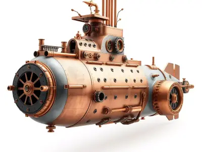 Steampunk Submarine model pack Low-poly 3D model