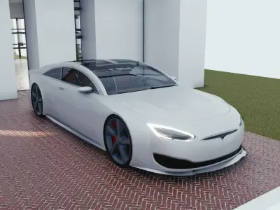 BLENDER EEVEE Brandless Extended Wheelbase 2 door coupe Low-poly 3D model