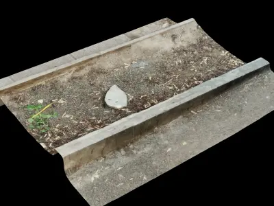 Green space next to the pedestrian and street Low-poly 3D model