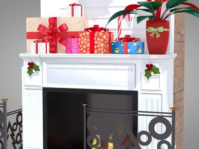 Christmas Fireplace and Decoration 3D Model 3D model