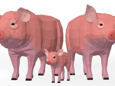 LowPoly Pigs pack Low-poly 3D model