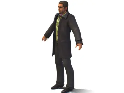 man with a vest trouser and black coat Low-poly 3D model
