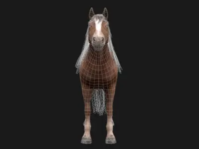 Game Asset PBR Texture 2 version horse Low-poly 3D model