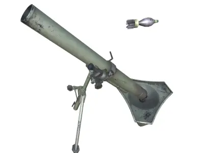 08-mortar-gun model 3d game ready model Low-poly 3D model Low-poly 3D model