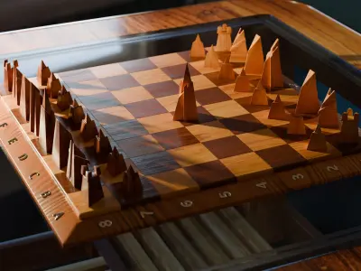 Wooden Chessboard with Pieces Free low-poly 3D model
