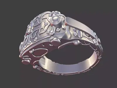 ornate masculine industrial style silver ring 3D print model
