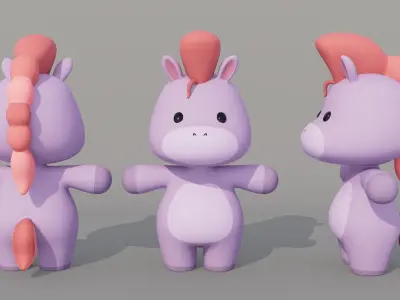 Rigged Cartoon Horse Low-poly 3D model
