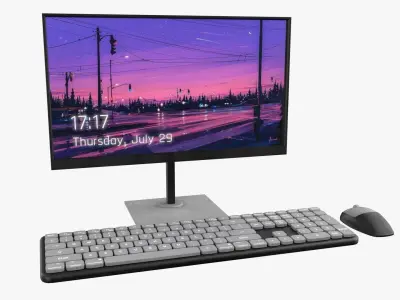 Wireles Computer Set Keyboard Mouse Monitor Black-White Version 3D model