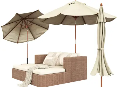 Patio Umbrella and huntington daybed 3D model